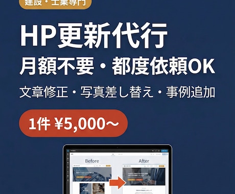 月契約なし・1箇所からHP更新を代行します 電話番号1つの変更から。必要なときだけ依頼できます イメージ1