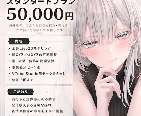 1枚絵OK！配信映えLive2Dモデリングします 企業VTuberレベルの演出・表情差分まで、丁寧に仕上げます イメージ2