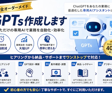 完全オーダーメイドGPTs作成｜業務自動化AIます 業務を自動化し作業時間を大幅削減　あなたのGPTsを構築 イメージ2