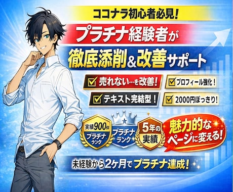 5年間プラチナ出品者が あなたのココナラ改善します 実績900件の現役プラチナがココナラを本気添削します イメージ1