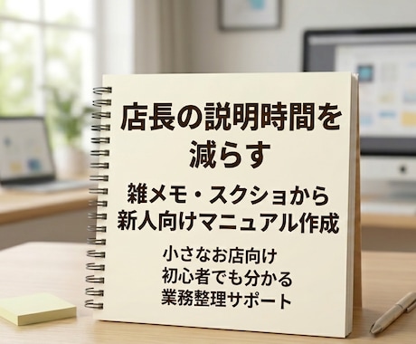 店長が何度も説明しなくて済むマニュアルを作ります 小さなお店の“なんとなく教えてる”を、伝わる形に整理します。 イメージ1