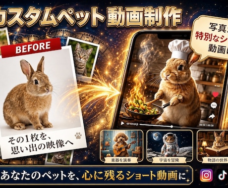 写真1枚でペットの「魔法のショート動画」制作します 【SNS映え・記念に】大切なペットが理想の動きで動き出す！ イメージ1