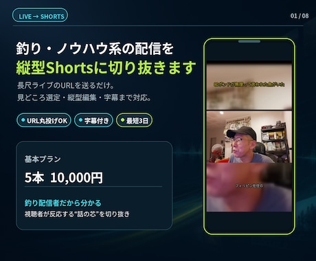 釣りノウハウ系ライブ縦型ショート切抜きます 格安・スピード・URL送るだけで納品まで完全対応 イメージ1