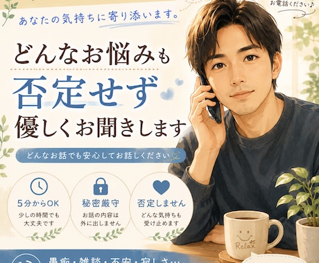 どんな悩みも安心してお聞きします 一人で抱え込まなくて大丈夫。あなたの気持ちに寄り添います。 イメージ1