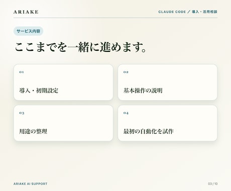 Claude Code導入の最初の1本を伴走します まずはご相談ください。60分で動く1本を一緒に作ります イメージ2
