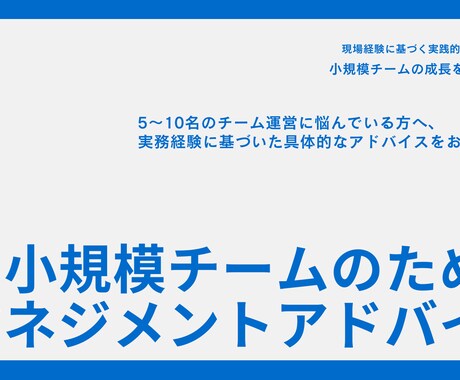 小規模チーム運営について具体的にアドバイスします 初めてのリーダーでも安心！現場目線でチーム運営をサポート！ イメージ1