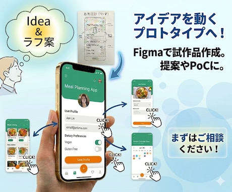 Figmaで操作可能なアプリ試作品を作成します 開発前の検証や社内・顧客提案に最適 イメージ1
