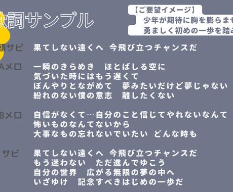 当日納品可◎コンペ用の仮歌詞(仮歌)制作します ボーカリストが歌いやすい歌詞！コンペ用デモの仮歌入れも◎ イメージ2