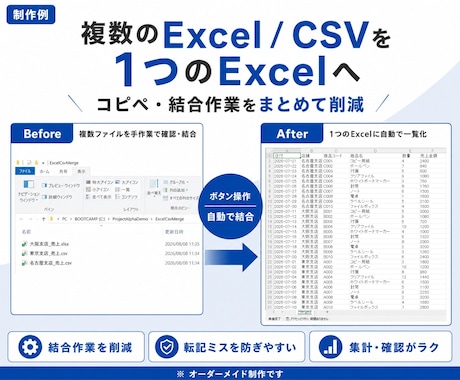 Excel・CSVの定型作業を自動化します 結合・転記・整形をボタン操作のWindowsツールに イメージ2
