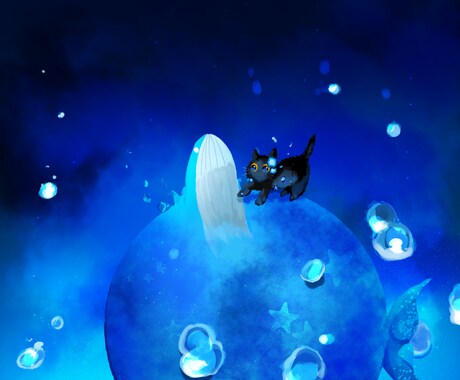 動物の絵を描きます 青と宇宙と花をベースに可愛らしい動物を描きます！ イメージ2