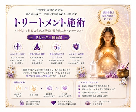 リピーター様限定トリートメント鑑定施術致します 今まで掛けた施術のメンテナンス鑑定施術 イメージ1