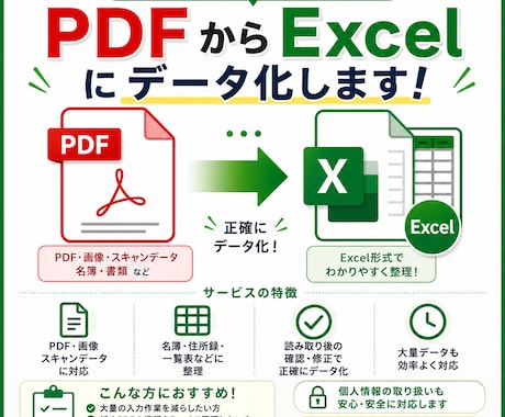 PDF・画像データをExcelデータ化します 面倒なデータ入力を代行しExcelに整理します！ イメージ1