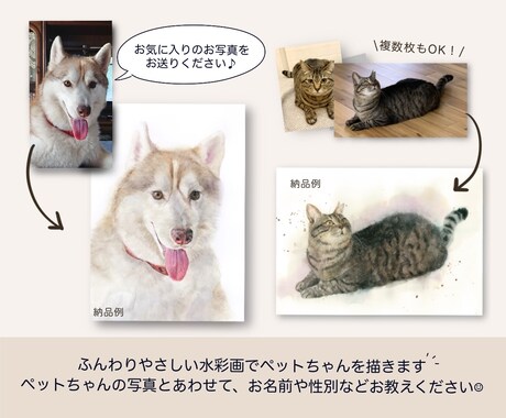 ふんわりやさしい水彩画でペットの似顔絵を描きます ｜インテリアやプレゼントに ｜犬・猫・小動物や鳥さんもOK♪ イメージ2