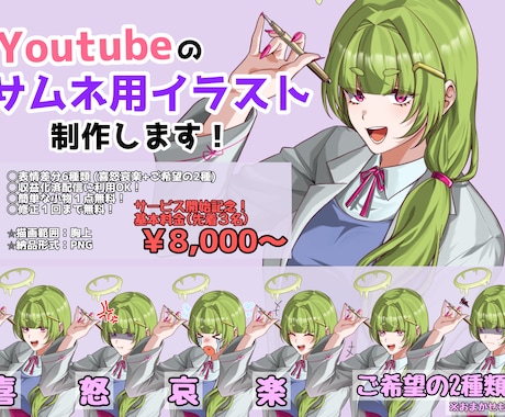 Youtubeのサムネ用イラスト制作します 使用用途に合わせた表情差分付きのイラストを制作します！ イメージ1