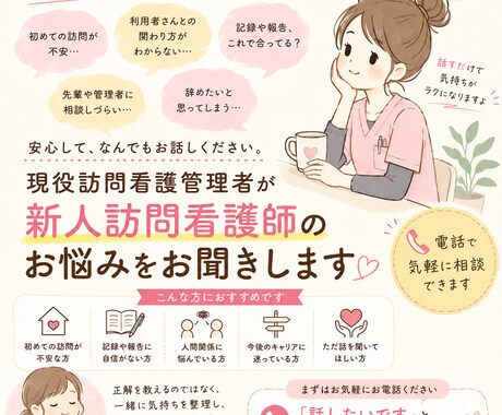 現役訪問看護管理者が新人訪問看護師の悩みを聞きます ただ話を聞くだけではなく、一緒に気持ちを整理しサポートします イメージ1