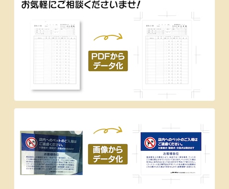 チラシやパンフレットなどのデータを復元します 文字をテキスト化し、Aiデータで納品いたします。 イメージ2