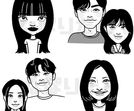 可愛いモノクロ似顔絵を描かせていただきます 思い出や記念に1枚どうですか？૮ .  ̫ . ა ⸝꙳ イメージ2