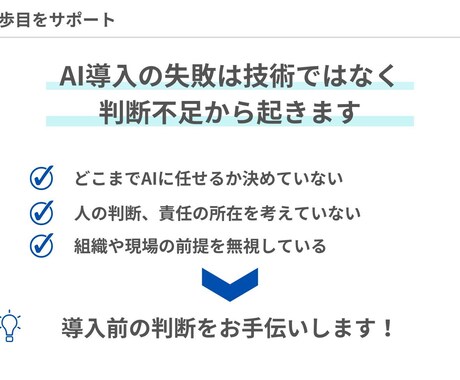 AI業務効率化が失敗しないかを事前に判断します AI導入のための最初の判断を一緒に イメージ2