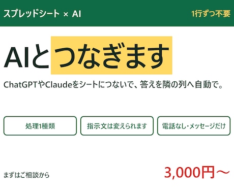 スプレッドシートにChatGPTをつなぎます 分類も要約も、1行ずつ貼り付けずに一気に終わります イメージ1