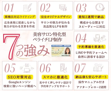 薬機法対応｜美容サロン特化ペライチLPを作成します 薬機法対応の文章・デザイン・SEO対策でサロン集客をサポート イメージ2