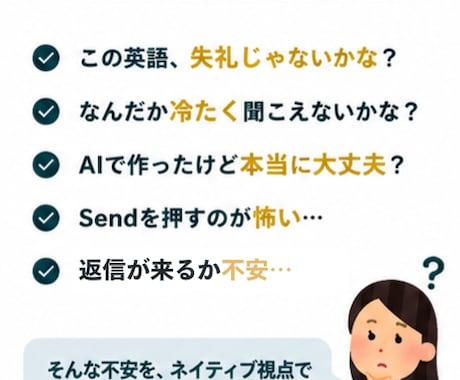 英文がネイティブにどう伝わるか診断します 英文の「伝わり方」が心配な方へ。安心して送れる英文に イメージ2
