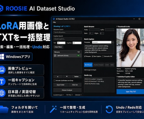 LoRA用画像とTXTを一括整理します 検索・編集・一括処理対応のWindowsアプリ イメージ1