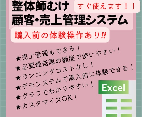 整体師さま向けシンプルな顧客管理システムあります 納品実績あり‼ご満足いただいています‼ イメージ1
