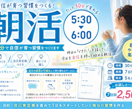 朝活30分自信が育つ習慣をつくります 習慣づくり／自己肯定感づくり／できたこと／良かったこと イメージ1