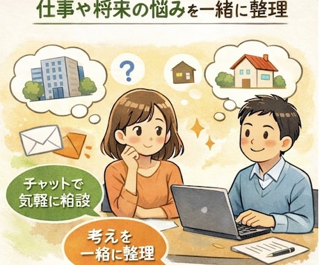 仕事や将来の悩みを一緒に整理します 考えがまとまらず迷っている方向けの文章相談サービスです。 イメージ1
