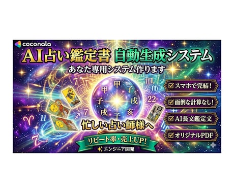 あなた専用のAI占い鑑定自動生成システム作ります スマホ完結！面倒な鑑定文作成と命式計算をAIで全自動化します イメージ1