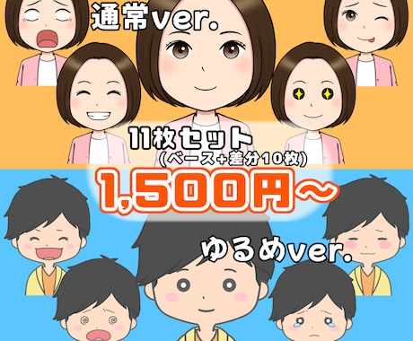 お手軽価格で表情差分作成いたします ベース1枚＋表情差分10枚  合計11枚 イメージ1