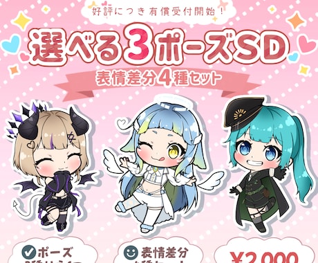 好評だったＳＤイラスト企画の依頼制作をいたします 2000円でポーズ1種×表情4種！実質4枚のＳＤイラストが✨ イメージ1