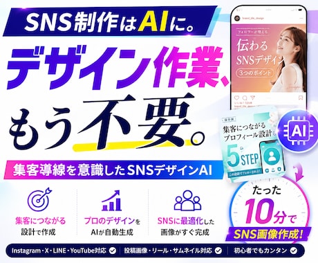 SNS制作を効率化するAIを提供します SNS運用｜サムネイル｜バナー｜フィード投稿｜ChatGPT イメージ1