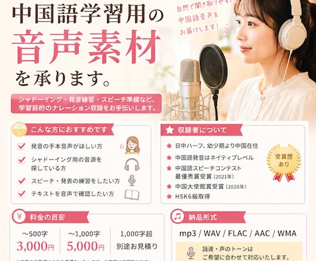 中国語学習用ナレーション音声を承ります ネイティブ発音で中国語学習をサポートします イメージ1
