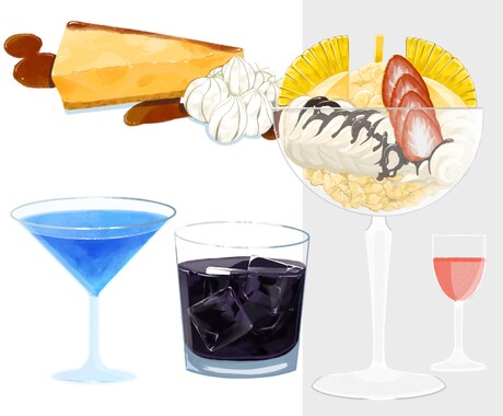 料理や飲み物お料理、カラーor線画で描きます 他にはない温かみのあるイラストでお届けいたします！ イメージ2