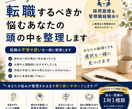 転職するべきか悩むあなたの頭の中を整理します 転職の不安やモヤモヤを整理するお手伝いをいたします イメージ1