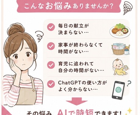 子育てママ向けChatGPTプロンプト作ります 家事・育児・献立をAIで時短します イメージ2