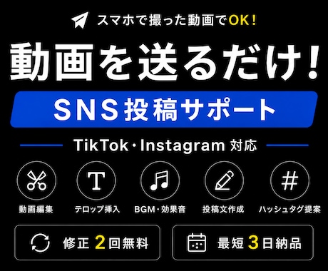SNS動画編集と投稿文作成します 動画を送るだけでSNS投稿準備が完了します イメージ1