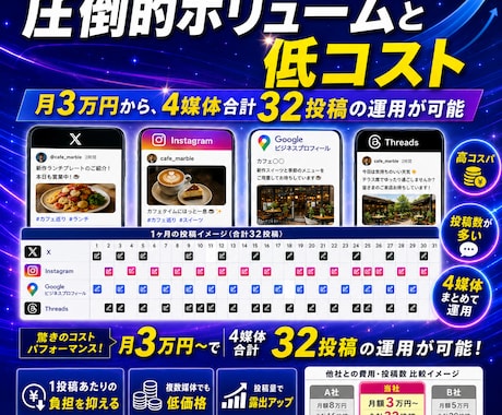 圧倒的コスパ重視！Instagram運用代行します 同価格で4媒体全てを運用代行します！ イメージ2
