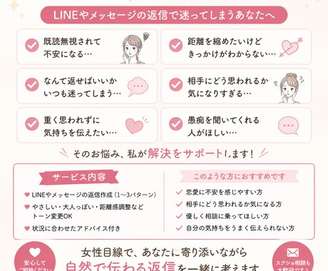 LINE返信一緒に考えます！恋愛の不安も対応します 既読無視や返信に悩む方へ優しくサポートします イメージ2