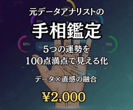 データで見える手相鑑定｜5運勢スコア化します 曖昧さゼロ。データ×直感で運勢を見える化！ イメージ1