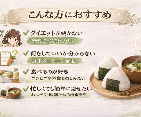 1週間のダイエット食事メニュー作ります 無理なく続く食事プランを提案します イメージ2