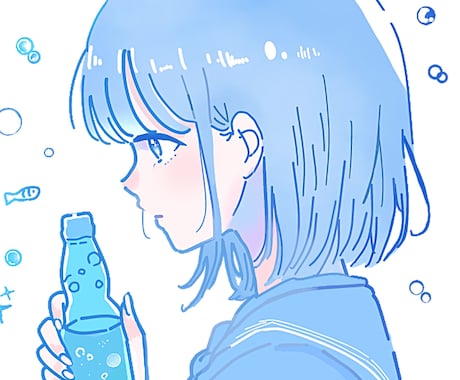 青い透明感イラスト描きます エモい一ページを青で切り取ります。 イメージ1