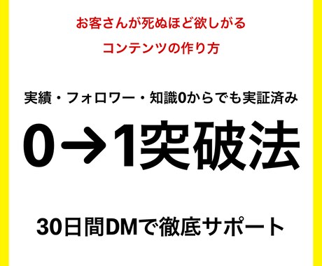 実績・フォロワー・知識0の0→1突破戦略を教えます お客さんが死ぬほど欲しがるコンテンツの作り方・売り方 イメージ1