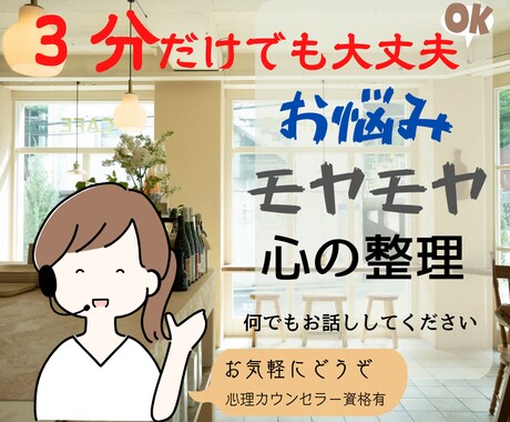 日頃のお悩み、モヤモヤ引き受けます 身近な人だからこそ言いづらいお話私に投げて下さい　秘密厳守 イメージ1