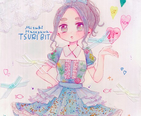 女の子キャラのイラストを色紙に描きます イメージ1