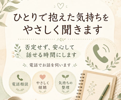 ひとりで抱えた気持ちをやさしく聞きます 否定せず、安心して話せる時間にします イメージ1