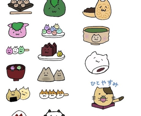 のほほんと癒されるように作ってます 猫ちゃんと和菓子を組み合わせた画像を作成してみました。 イメージ1