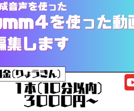 ボイスボックスや合成音声を使う横動画作ります 簡易的な編集、安価なので初めての投稿などにおすすめです イメージ1