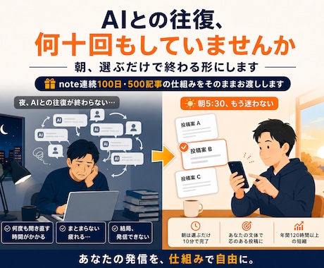 文体を覚えたあなた専用AIが毎朝投稿案を書きます イメージ1